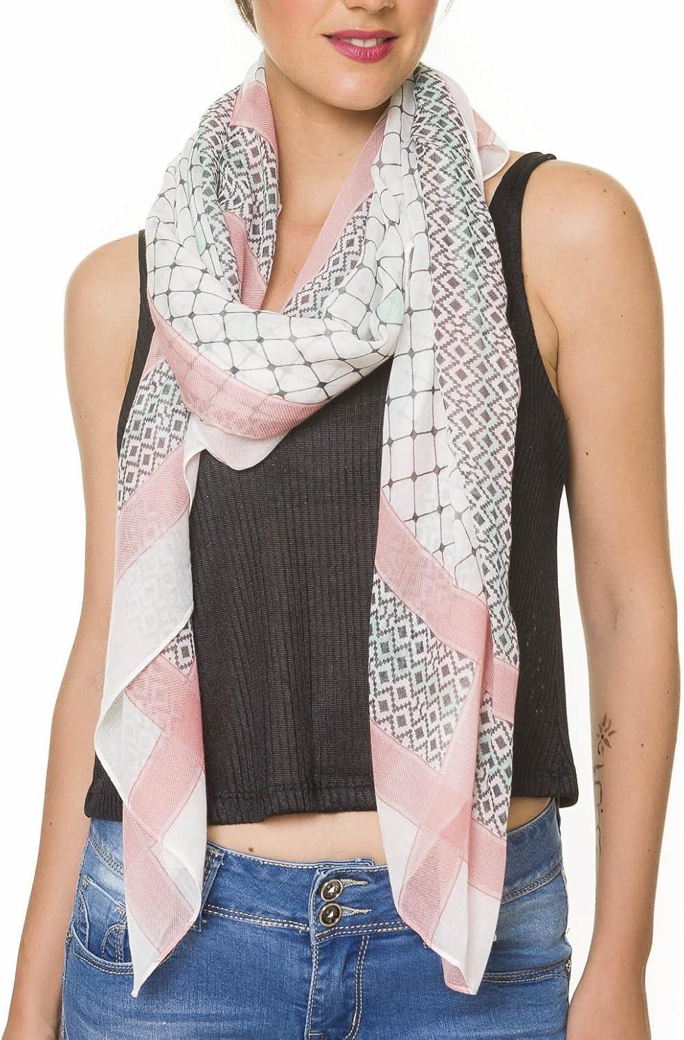 imageMELIFLUOS DESIGNED IN SPAIN Scarf for Women Lightweight Geometric Fashion For Summer Fall Scarves Shawl WrapsMadrid Collection 1  White and Pink Geometric