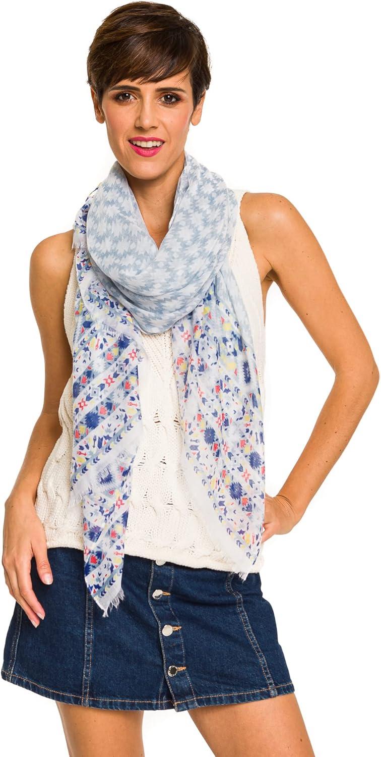 imageMELIFLUOS DESIGNED IN SPAIN Scarf for Women Lightweight Geometric Fashion For Summer Fall Scarves Shawl WrapsMadrid Collection 4  Light Blue Geometric