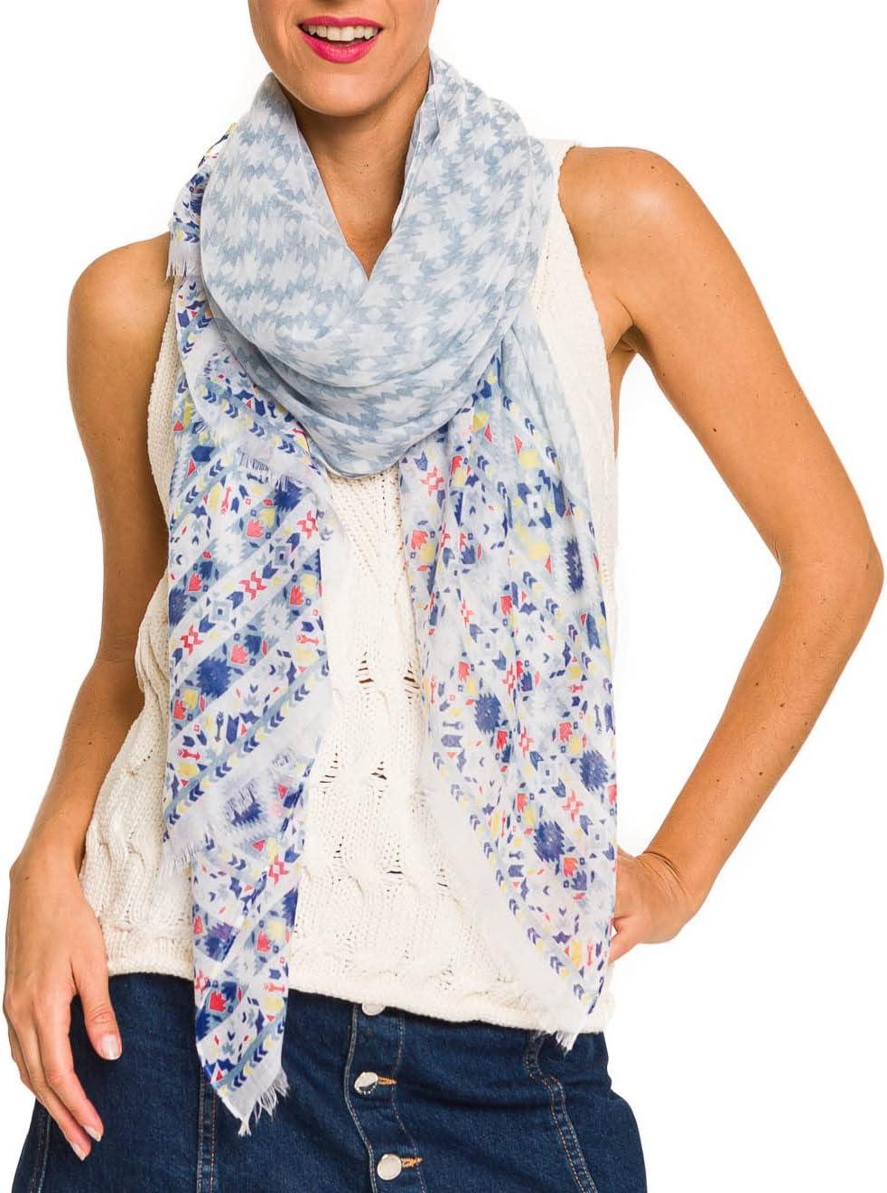 imageMELIFLUOS DESIGNED IN SPAIN Scarf for Women Lightweight Geometric Fashion For Summer Fall Scarves Shawl WrapsMadrid Collection 4  Light Blue Geometric