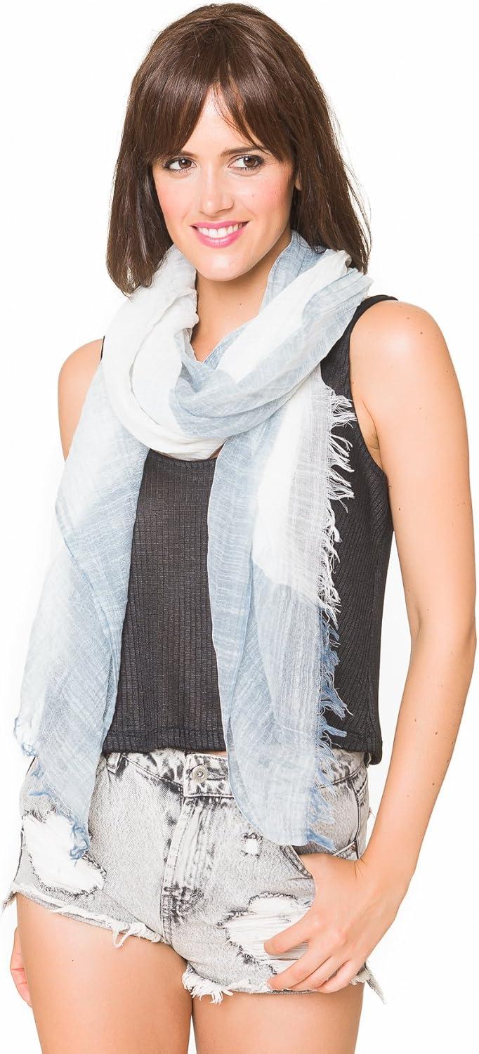 imageMELIFLUOS DESIGNED IN SPAIN Scarf for Women Lightweight Geometric Fashion For Summer Fall Scarves Shawl WrapsMadrid Collections 10  Blue and Off White