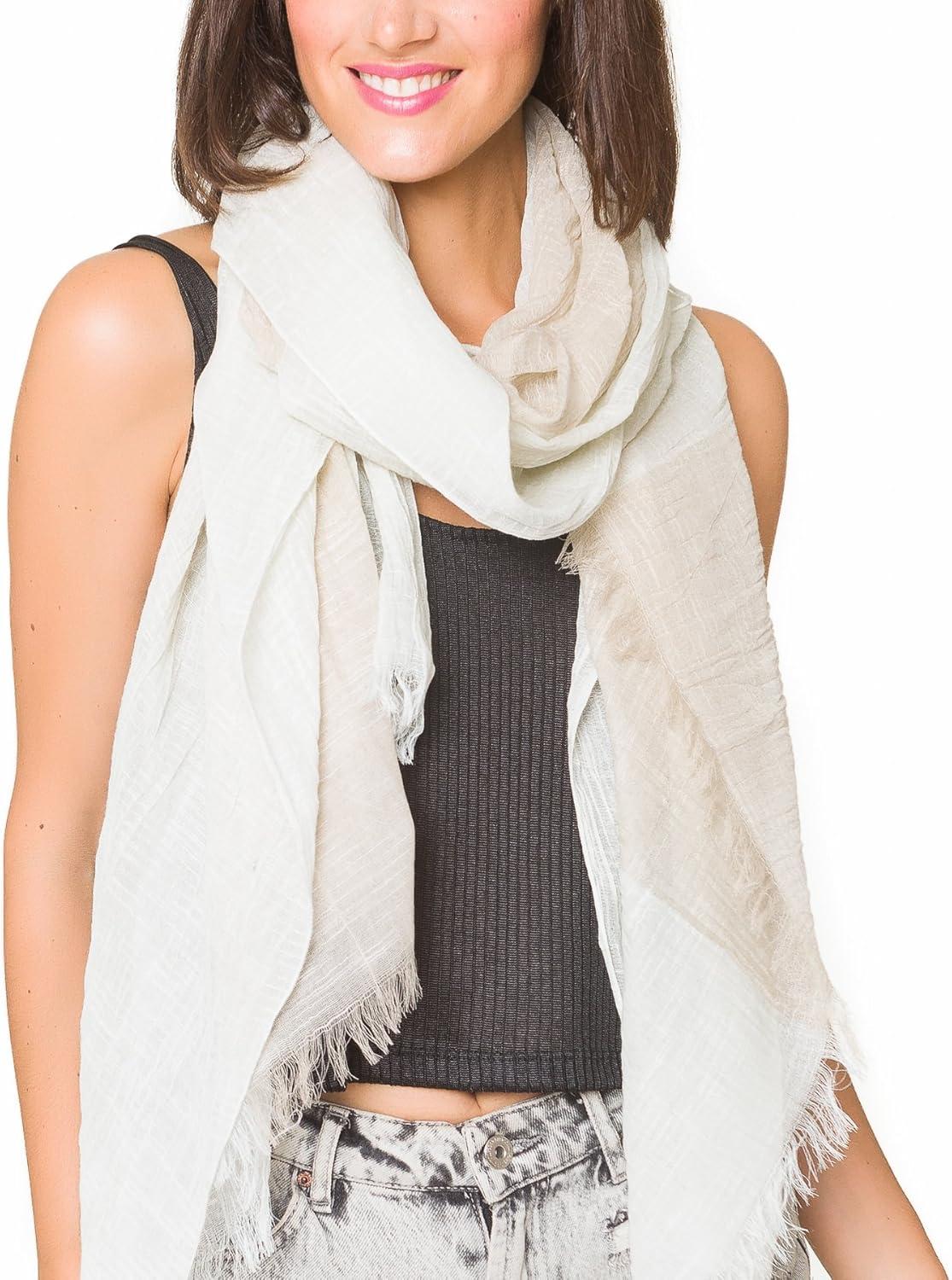 imageMELIFLUOS DESIGNED IN SPAIN Scarf for Women Lightweight Geometric Fashion For Summer Fall Scarves Shawl WrapsMadrid Collections 10  Khaki and Off White