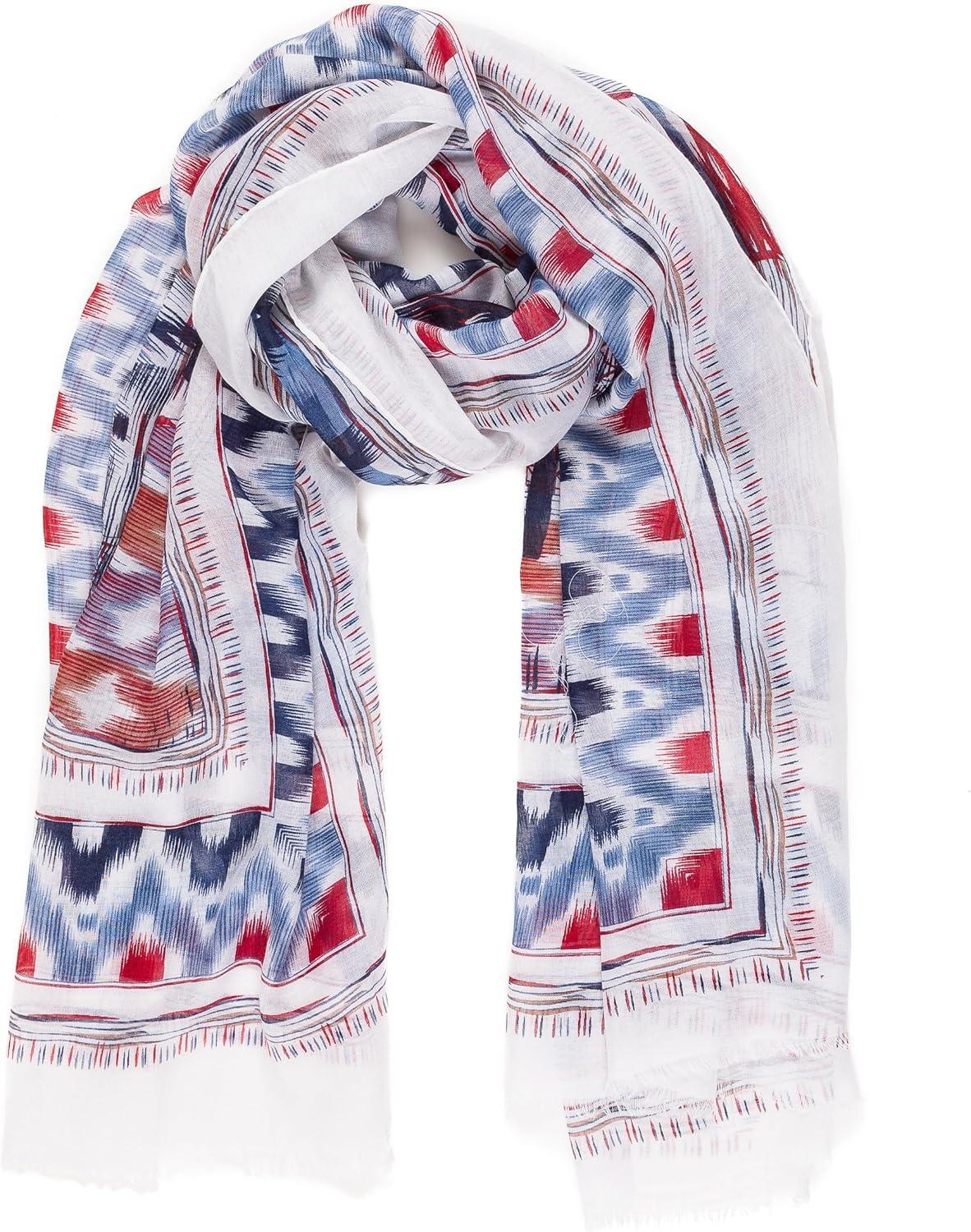 imageMELIFLUOS DESIGNED IN SPAIN Scarf for Women Lightweight Geometric Fashion For Summer Fall Scarves Shawl WrapsMadrid Collections 14  White Blue Geometric