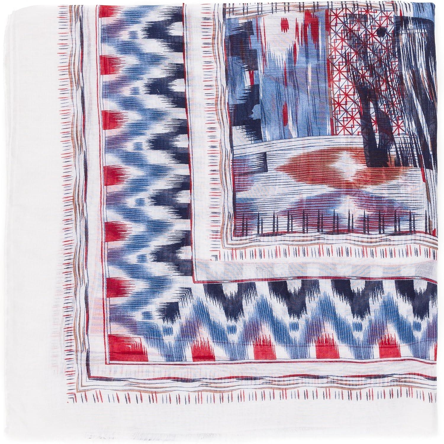 imageMELIFLUOS DESIGNED IN SPAIN Scarf for Women Lightweight Geometric Fashion For Summer Fall Scarves Shawl WrapsMadrid Collections 14  White Blue Geometric