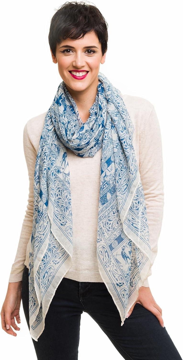 imageMELIFLUOS DESIGNED IN SPAIN Scarf for Women Lightweight Geometric Fashion For Summer Fall Scarves Shawl WrapsMadrid Collections 19  White Blue Design