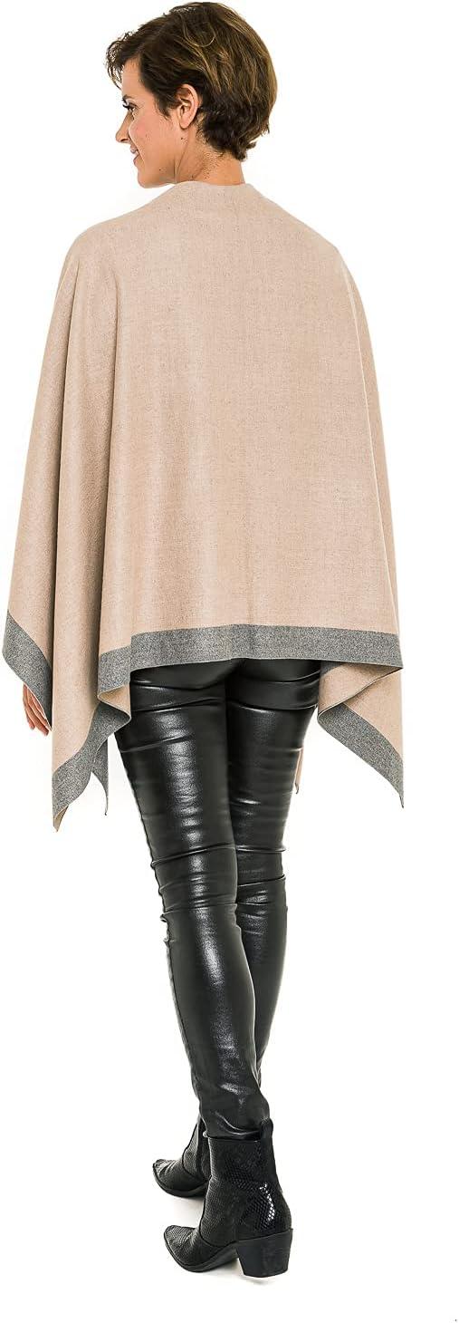 imageWomens Shawl Wrap Poncho Ruana Cape Cardigan Sweater Open Front for Fall WinterBorder Color Designs  Beige and Gray