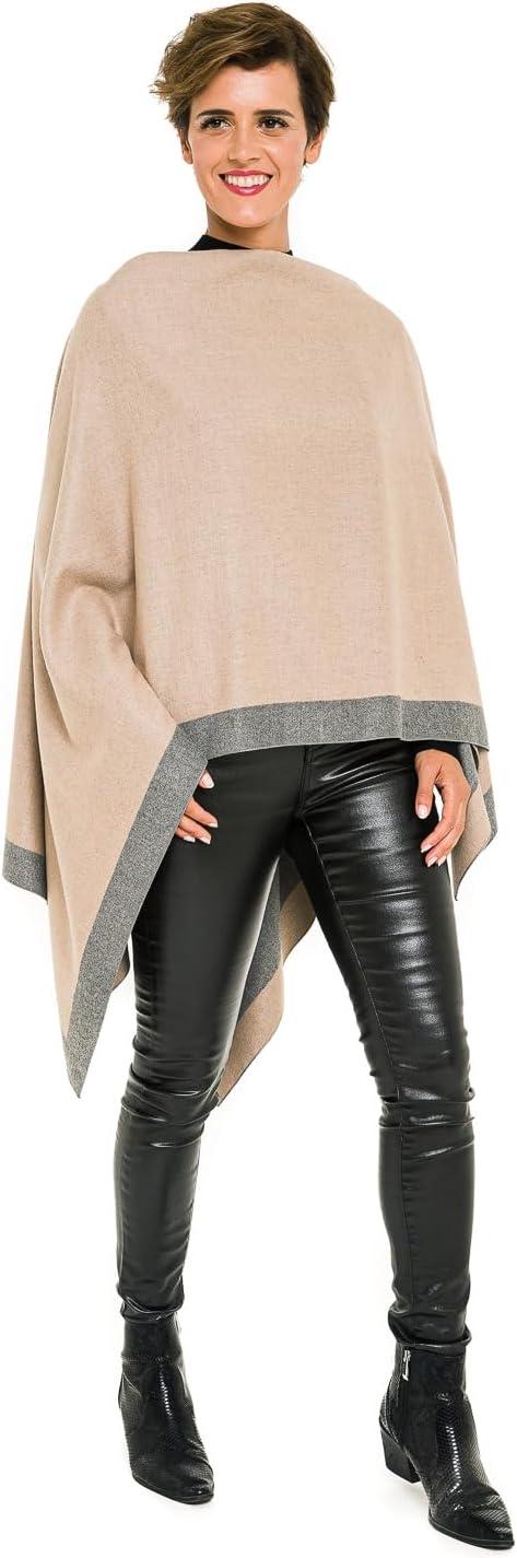 imageWomens Shawl Wrap Poncho Ruana Cape Cardigan Sweater Open Front for Fall WinterBorder Color Designs  Beige and Gray