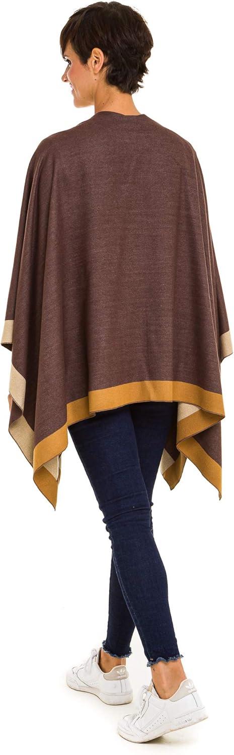 imageWomens Shawl Wrap Poncho Ruana Cape Cardigan Sweater Open Front for Fall WinterBorder Design  Beige and Brown