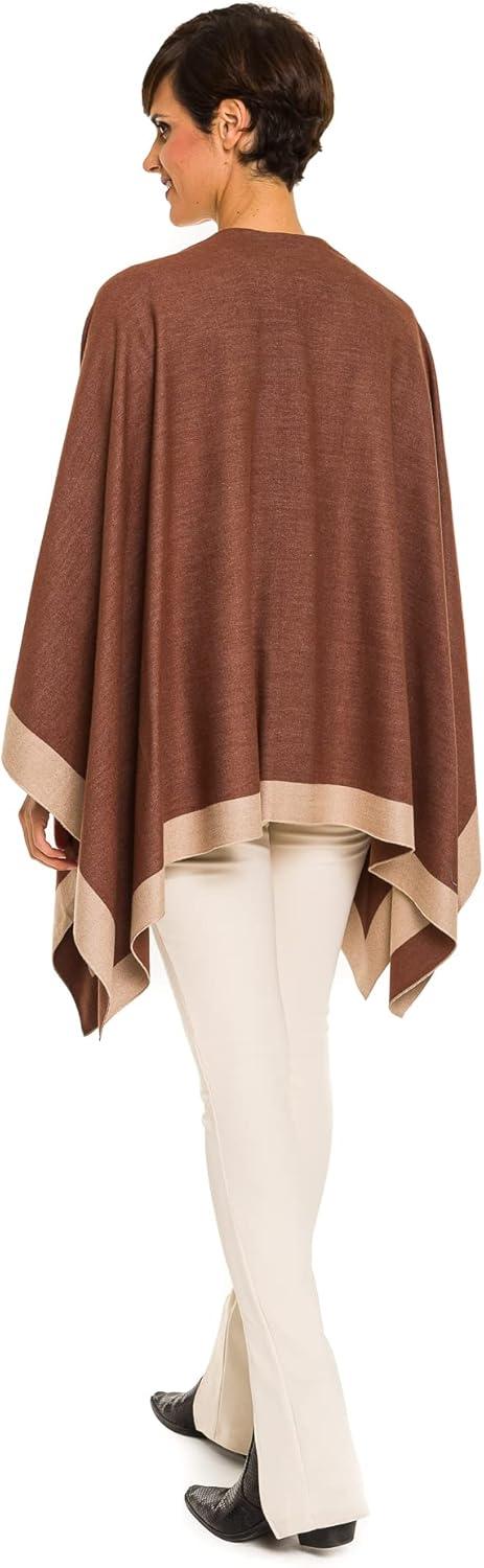 imageWomens Shawl Wrap Poncho Ruana Cape Cardigan Sweater Open Front for Fall WinterBorder Design  Beige and Chocolate