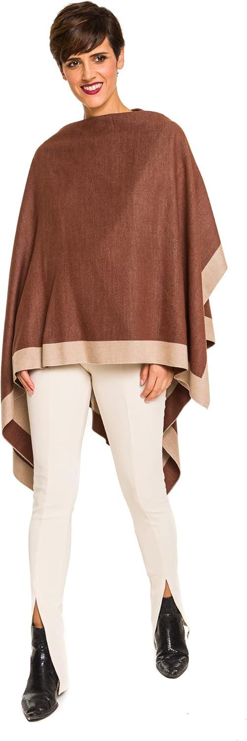 imageWomens Shawl Wrap Poncho Ruana Cape Cardigan Sweater Open Front for Fall WinterBorder Design  Beige and Chocolate