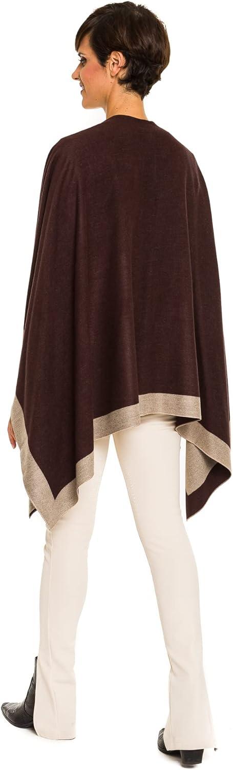 imageWomens Shawl Wrap Poncho Ruana Cape Cardigan Sweater Open Front for Fall WinterBorder Design  Beige and Dark Brown