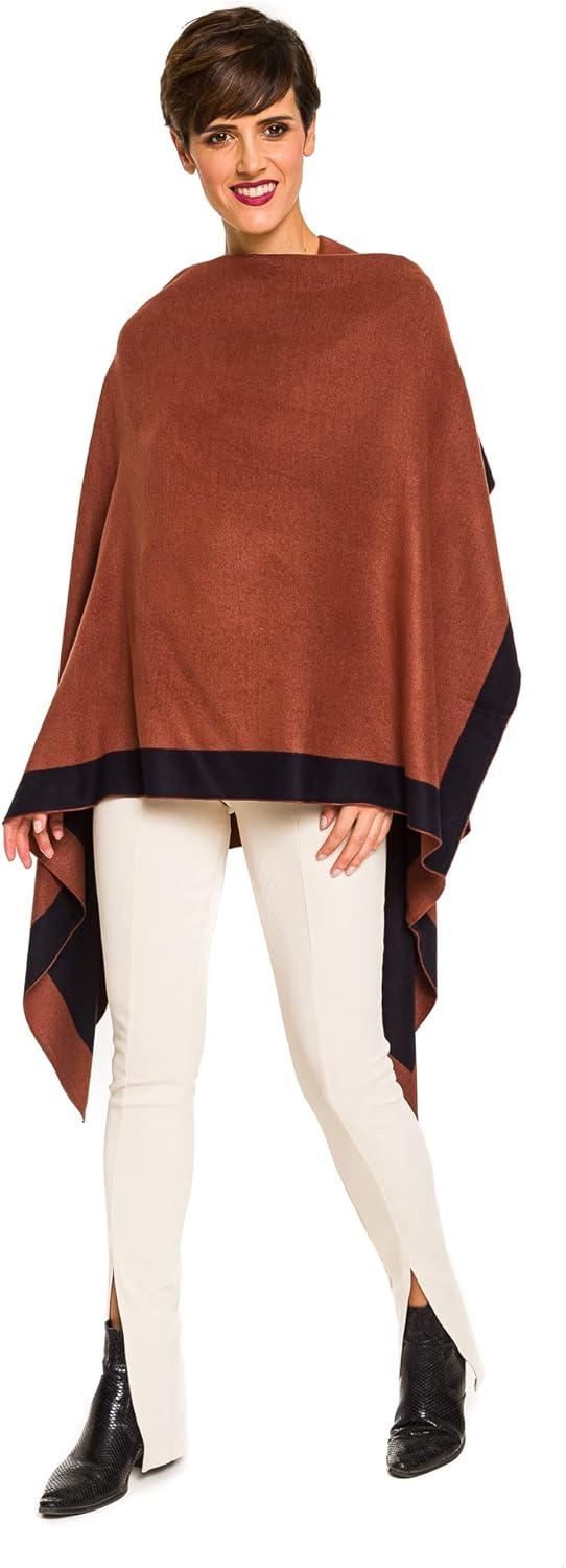 imageWomens Shawl Wrap Poncho Ruana Cape Cardigan Sweater Open Front for Fall WinterBorder Design  Black and Caramel