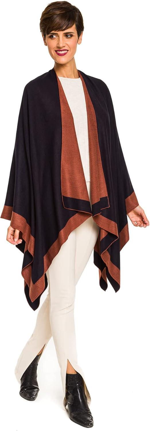 imageWomens Shawl Wrap Poncho Ruana Cape Cardigan Sweater Open Front for Fall WinterBorder Design  Black and Caramel