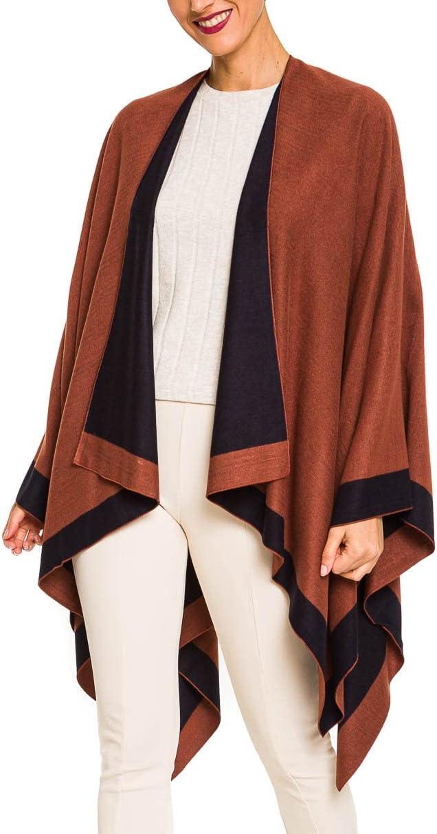 imageWomens Shawl Wrap Poncho Ruana Cape Cardigan Sweater Open Front for Fall WinterBorder Design  Black and Caramel