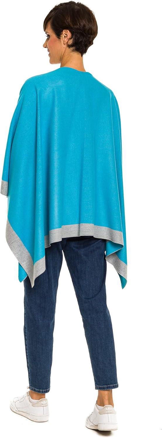imageWomens Shawl Wrap Poncho Ruana Cape Cardigan Sweater Open Front for Fall WinterBorder Design  Blue and Gray
