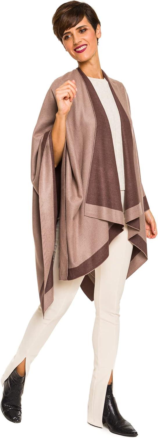 imageWomens Shawl Wrap Poncho Ruana Cape Cardigan Sweater Open Front for Fall WinterBorder Design  Brown and Beige