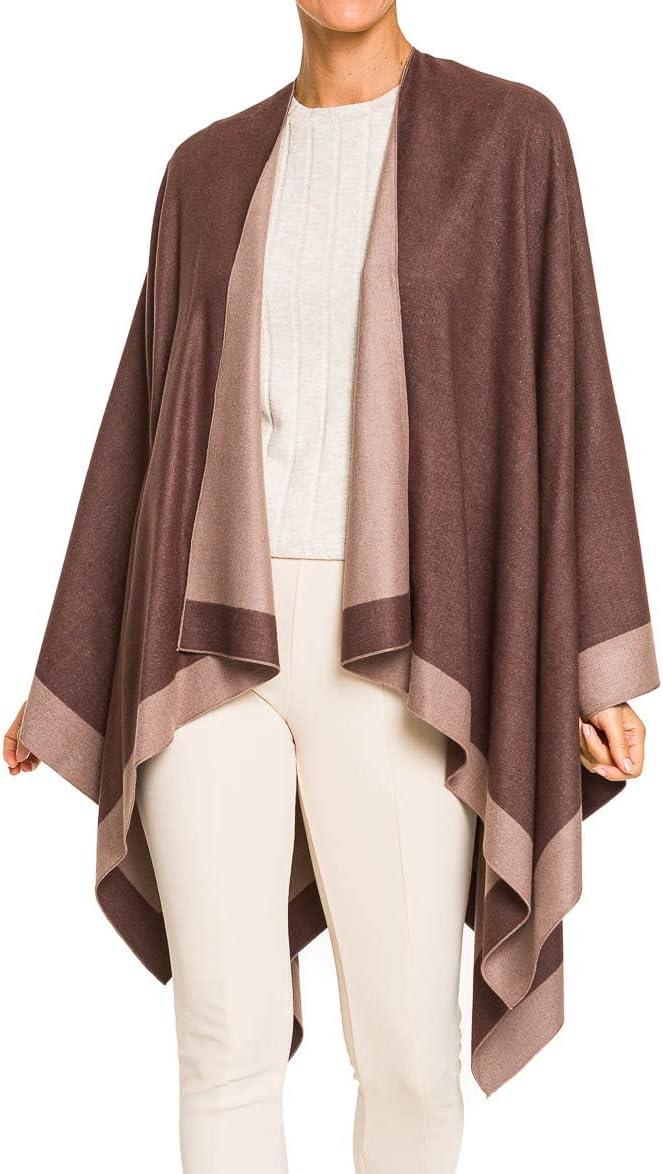 imageWomens Shawl Wrap Poncho Ruana Cape Cardigan Sweater Open Front for Fall WinterBorder Design  Brown and Beige