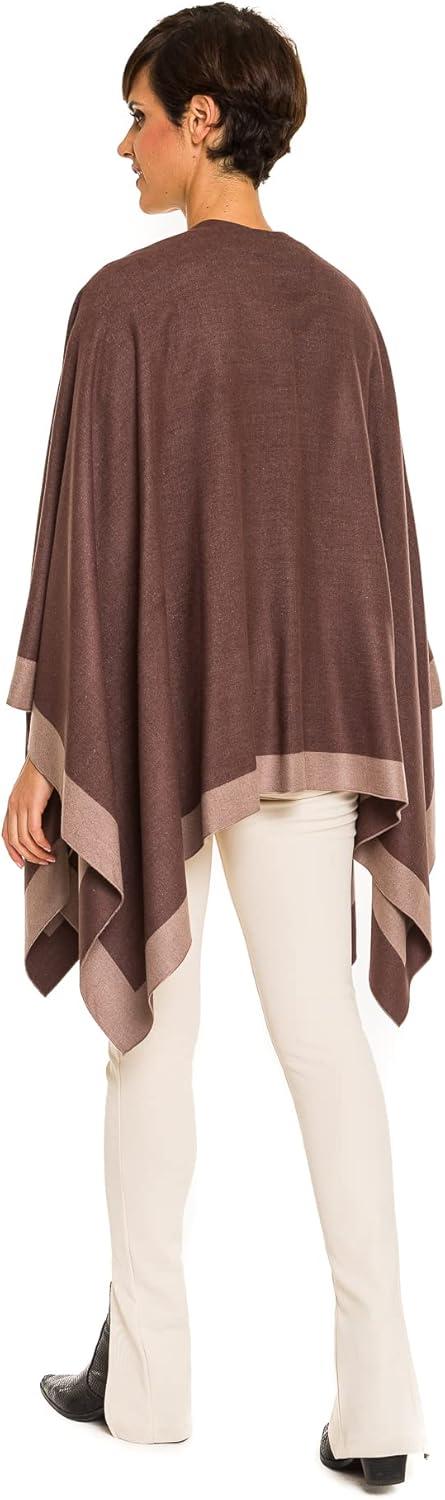 imageWomens Shawl Wrap Poncho Ruana Cape Cardigan Sweater Open Front for Fall WinterBorder Design  Brown and Beige