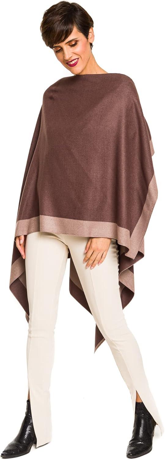 imageWomens Shawl Wrap Poncho Ruana Cape Cardigan Sweater Open Front for Fall WinterBorder Design  Brown and Beige