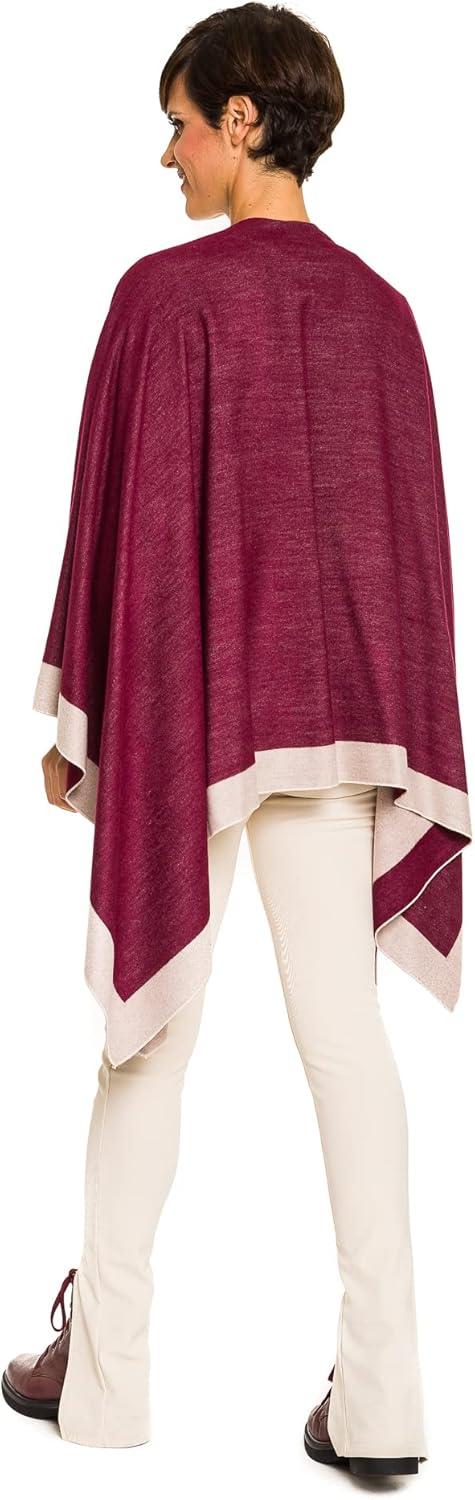 imageWomens Shawl Wrap Poncho Ruana Cape Cardigan Sweater Open Front for Fall WinterBorder Design  Burgundy and Beige