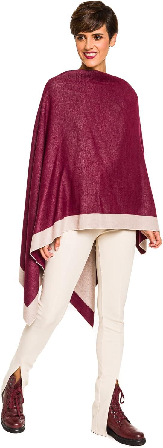 imageWomens Shawl Wrap Poncho Ruana Cape Cardigan Sweater Open Front for Fall WinterBorder Design  Burgundy and Beige