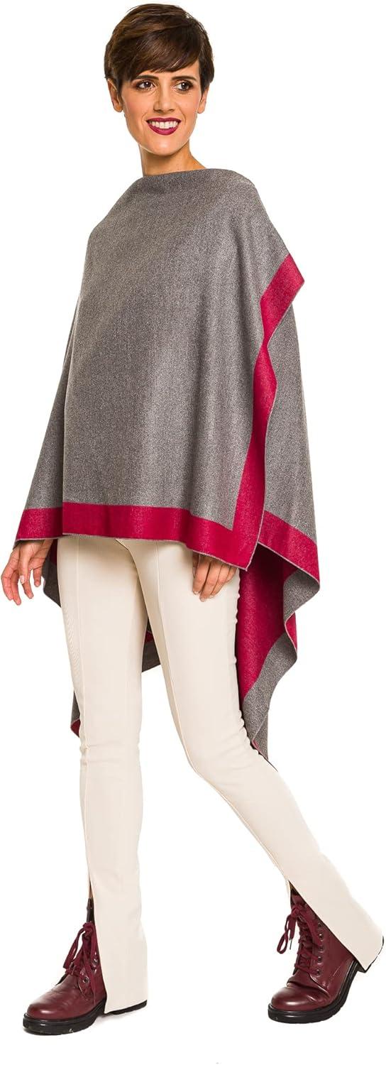 imageWomens Shawl Wrap Poncho Ruana Cape Cardigan Sweater Open Front for Fall WinterBorder Design  Burgundy and Light Gray