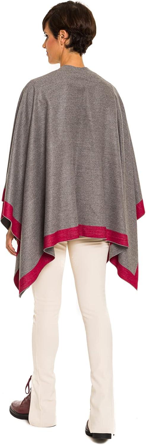 imageWomens Shawl Wrap Poncho Ruana Cape Cardigan Sweater Open Front for Fall WinterBorder Design  Burgundy and Light Gray