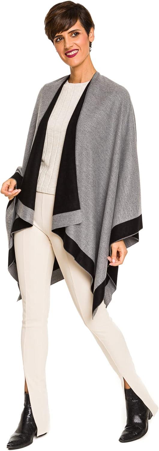 imageWomens Shawl Wrap Poncho Ruana Cape Cardigan Sweater Open Front for Fall WinterBorder Design  Dark Gray and Brown