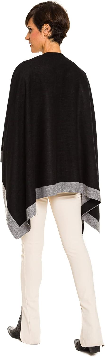 imageWomens Shawl Wrap Poncho Ruana Cape Cardigan Sweater Open Front for Fall WinterBorder Design  Dark Gray and Brown