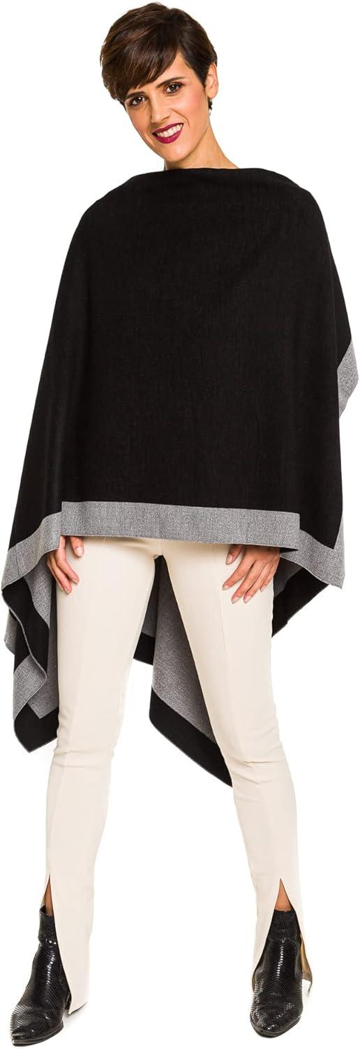 imageWomens Shawl Wrap Poncho Ruana Cape Cardigan Sweater Open Front for Fall WinterBorder Design  Dark Gray and Brown