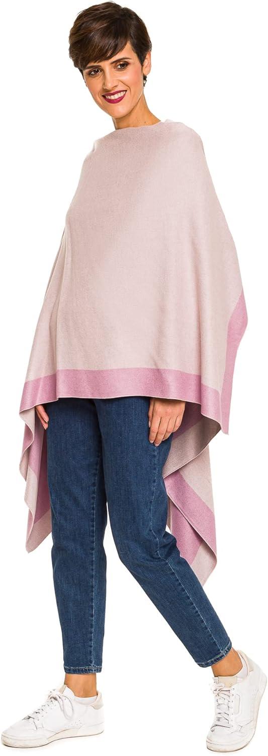imageWomens Shawl Wrap Poncho Ruana Cape Cardigan Sweater Open Front for Fall WinterBorder Design  Double Pink