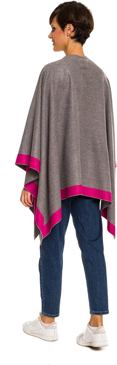 imageWomens Shawl Wrap Poncho Ruana Cape Cardigan Sweater Open Front for Fall WinterBorder Design  Fuschia and Gray