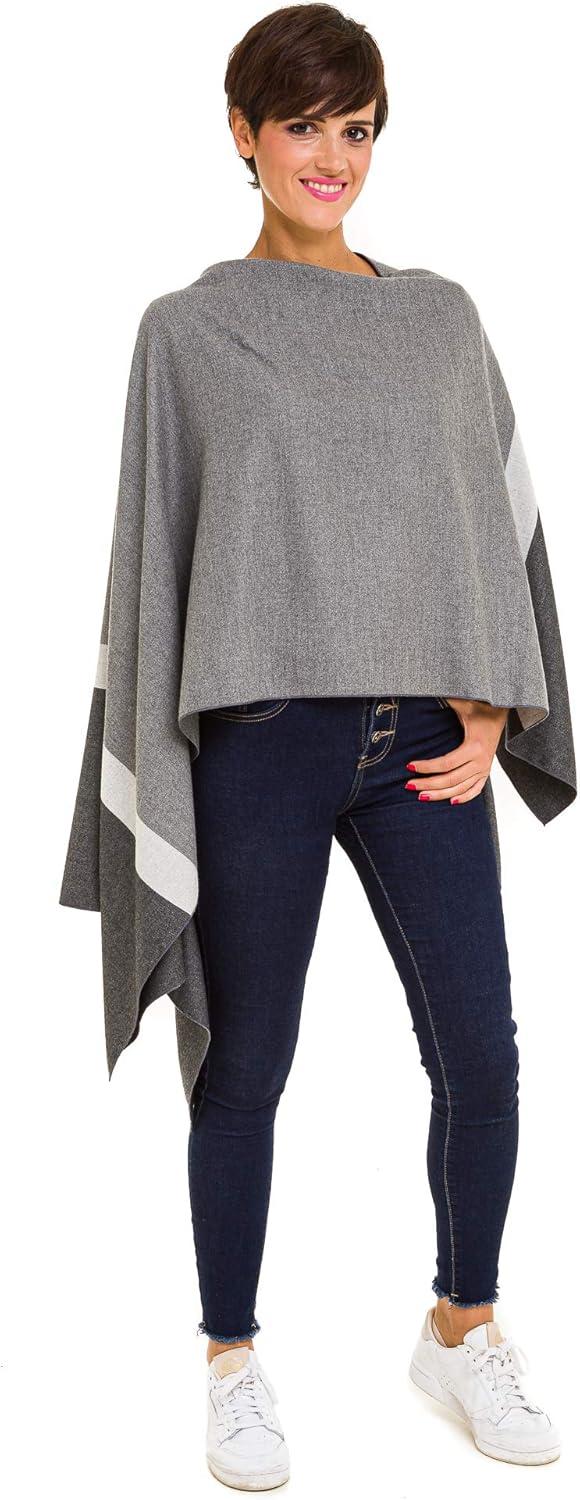 imageWomens Shawl Wrap Poncho Ruana Cape Cardigan Sweater Open Front for Fall WinterBorder Design  Gray and Black