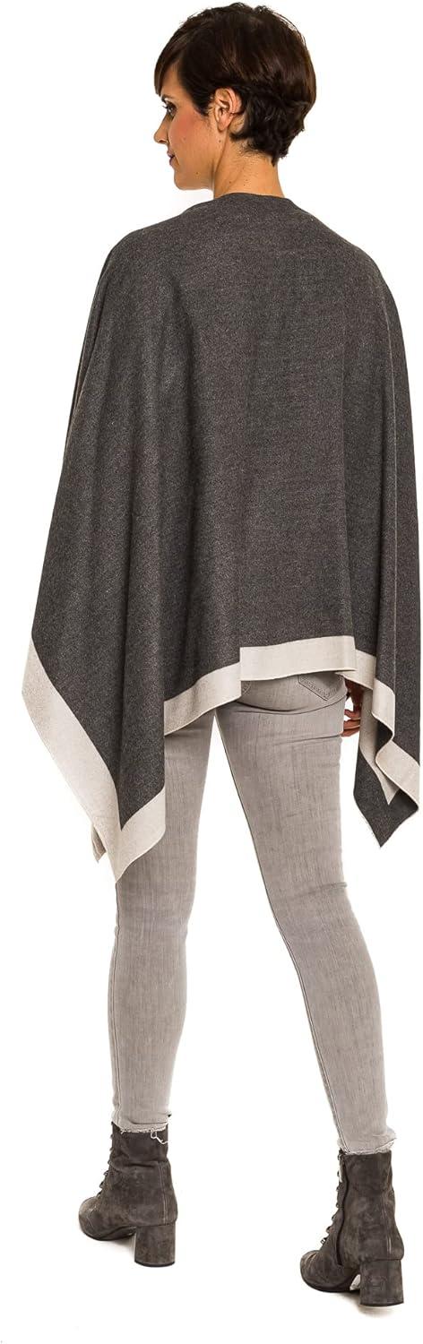 imageWomens Shawl Wrap Poncho Ruana Cape Cardigan Sweater Open Front for Fall WinterBorder Design  Gray and Light Beige Ii