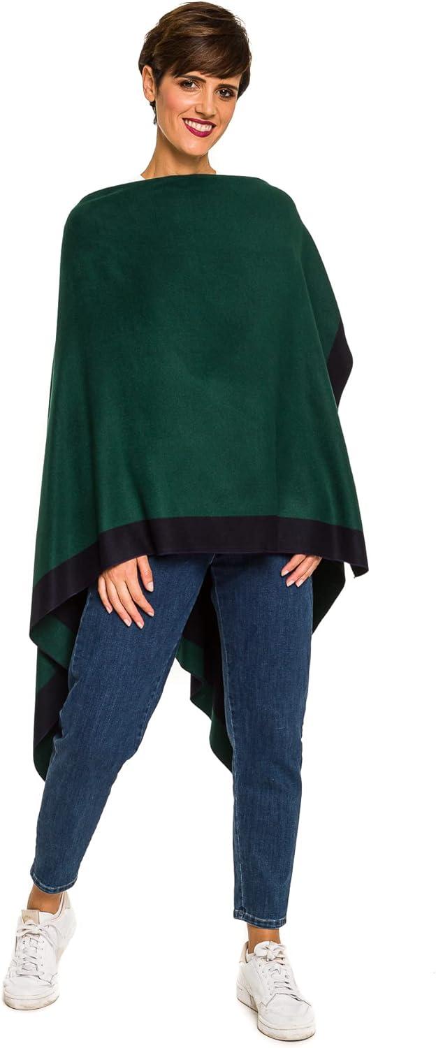 imageWomens Shawl Wrap Poncho Ruana Cape Cardigan Sweater Open Front for Fall WinterBorder Design  Green and Navy