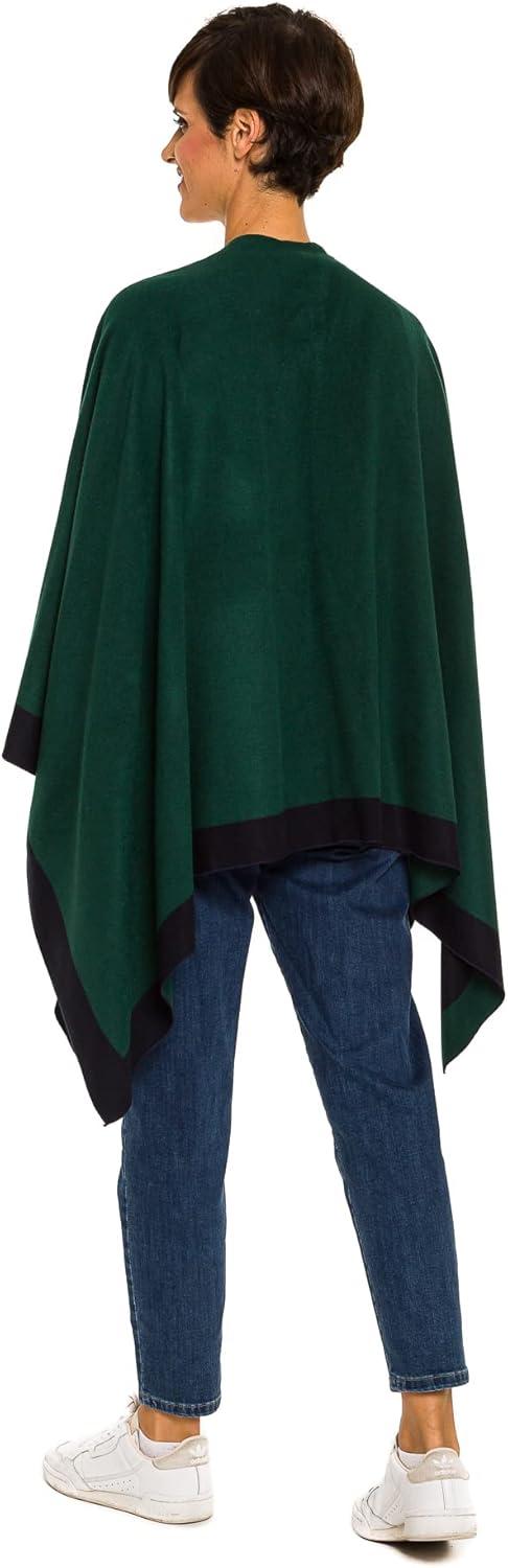 imageWomens Shawl Wrap Poncho Ruana Cape Cardigan Sweater Open Front for Fall WinterBorder Design  Green and Navy