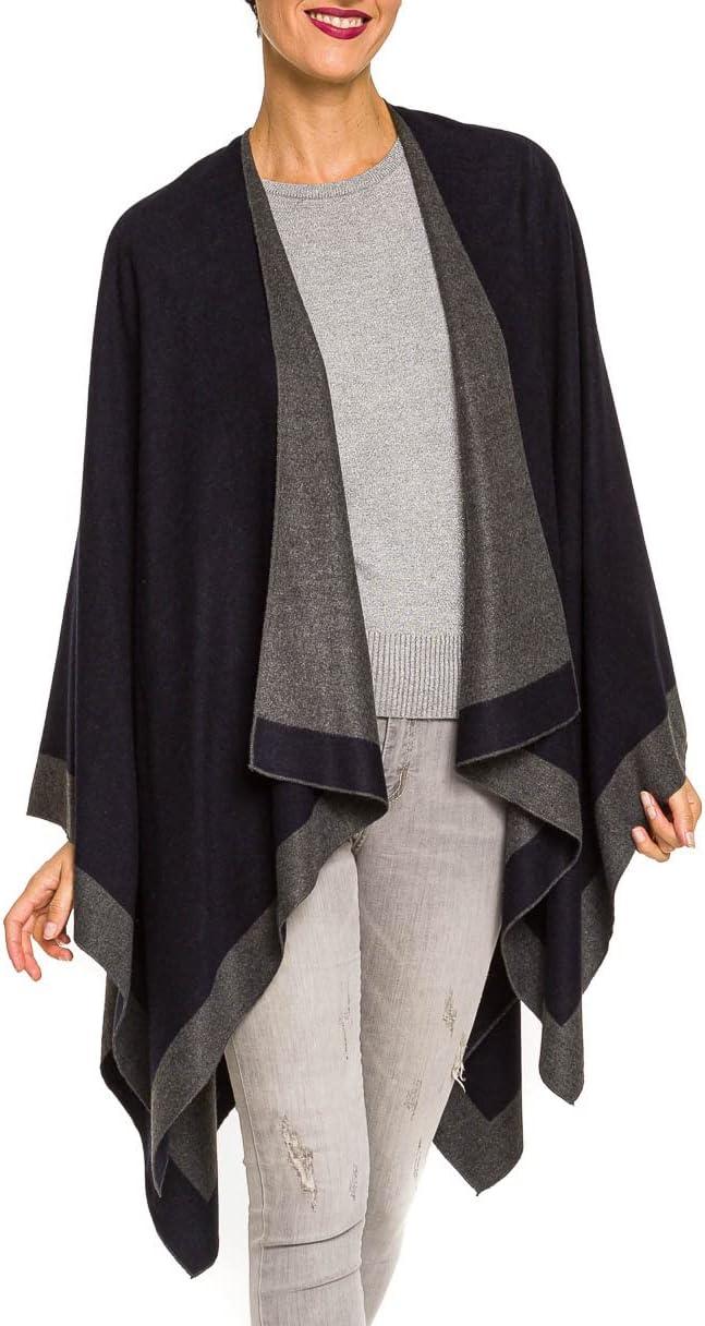 imageWomens Shawl Wrap Poncho Ruana Cape Cardigan Sweater Open Front for Fall WinterBorder Design  Navy and Dark Gray
