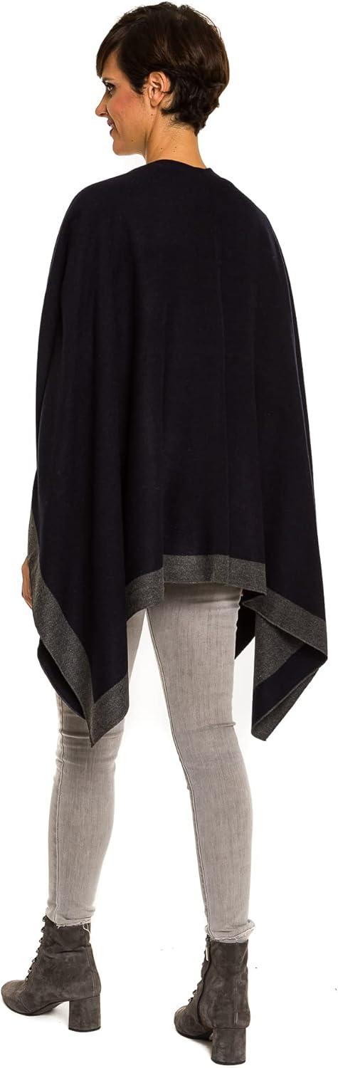 imageWomens Shawl Wrap Poncho Ruana Cape Cardigan Sweater Open Front for Fall WinterBorder Design  Navy and Dark Gray