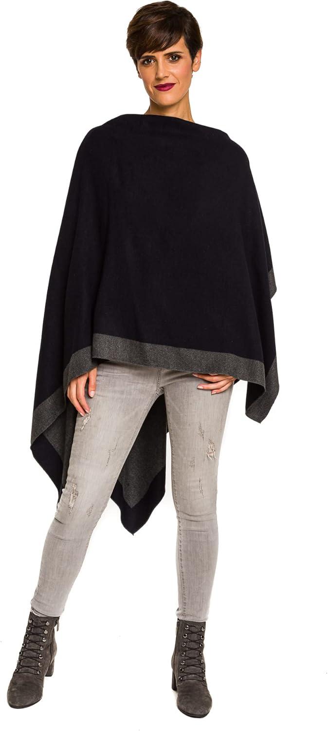 imageWomens Shawl Wrap Poncho Ruana Cape Cardigan Sweater Open Front for Fall WinterBorder Design  Navy and Dark Gray