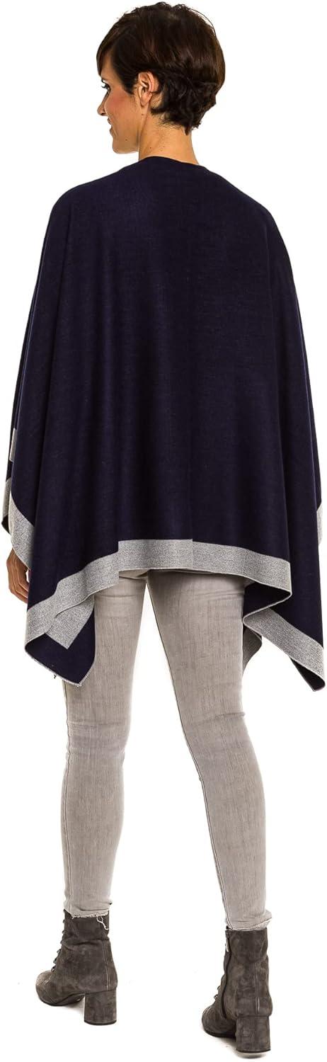 imageWomens Shawl Wrap Poncho Ruana Cape Cardigan Sweater Open Front for Fall WinterBorder Design  Navy and Light Gray