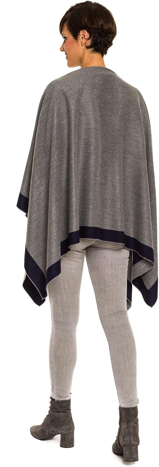 imageWomens Shawl Wrap Poncho Ruana Cape Cardigan Sweater Open Front for Fall WinterBorder Design  Navy and Medium Gray