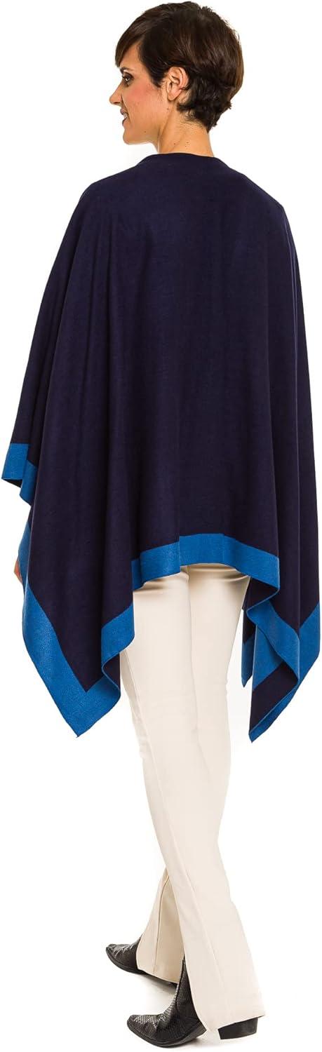 imageWomens Shawl Wrap Poncho Ruana Cape Cardigan Sweater Open Front for Fall WinterBorder Design  Navy and Royal Blue