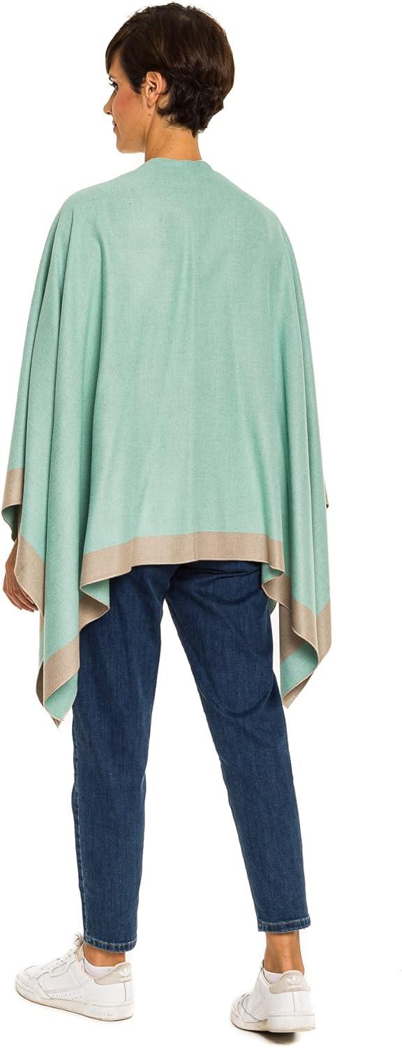 imageWomens Shawl Wrap Poncho Ruana Cape Cardigan Sweater Open Front for Fall WinterBorder Design  Turquoise and Gray