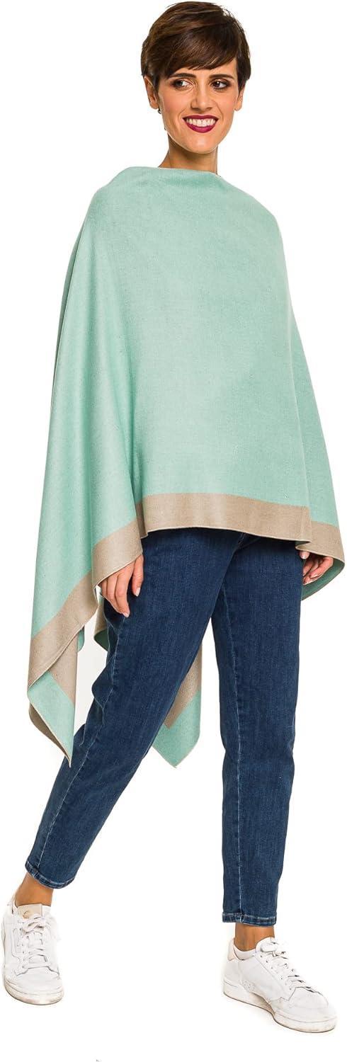 imageWomens Shawl Wrap Poncho Ruana Cape Cardigan Sweater Open Front for Fall WinterBorder Design  Turquoise and Gray