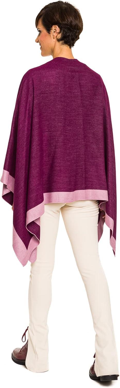 imageWomens Shawl Wrap Poncho Ruana Cape Cardigan Sweater Open Front for Fall WinterBorder Design  Violet and Pink