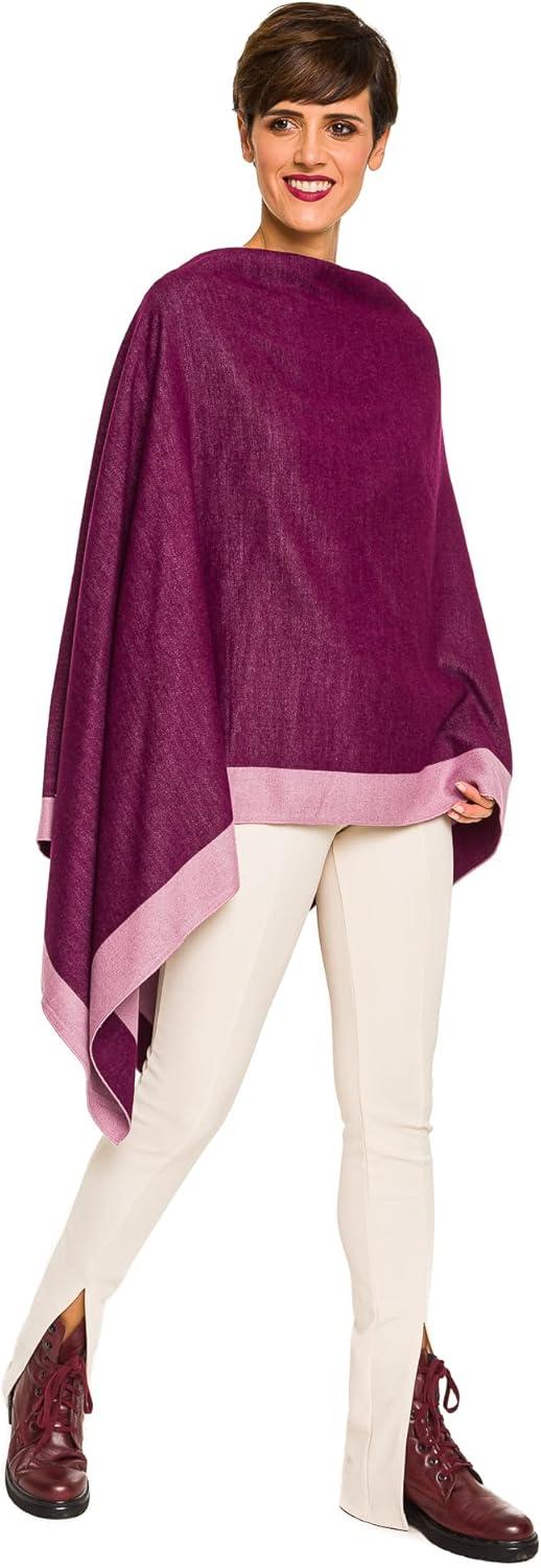 imageWomens Shawl Wrap Poncho Ruana Cape Cardigan Sweater Open Front for Fall WinterBorder Design  Violet and Pink