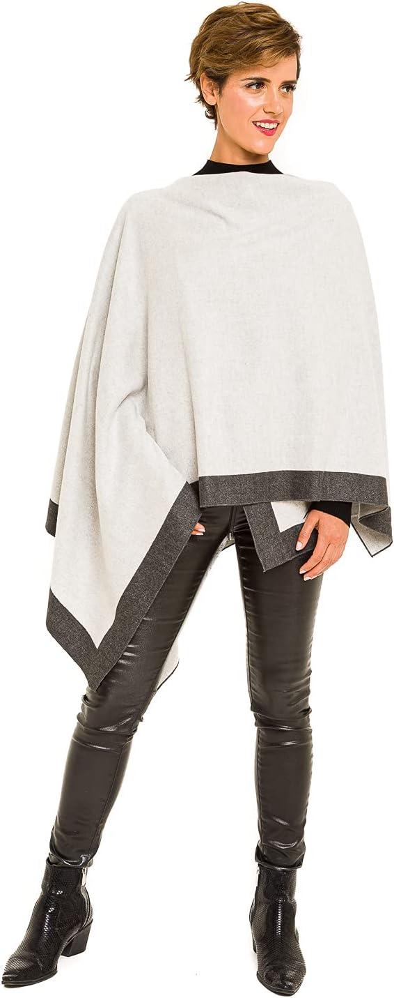 imageWomens Shawl Wrap Poncho Ruana Cape Cardigan Sweater Open Front for Fall WinterBorder Design  White and Gray