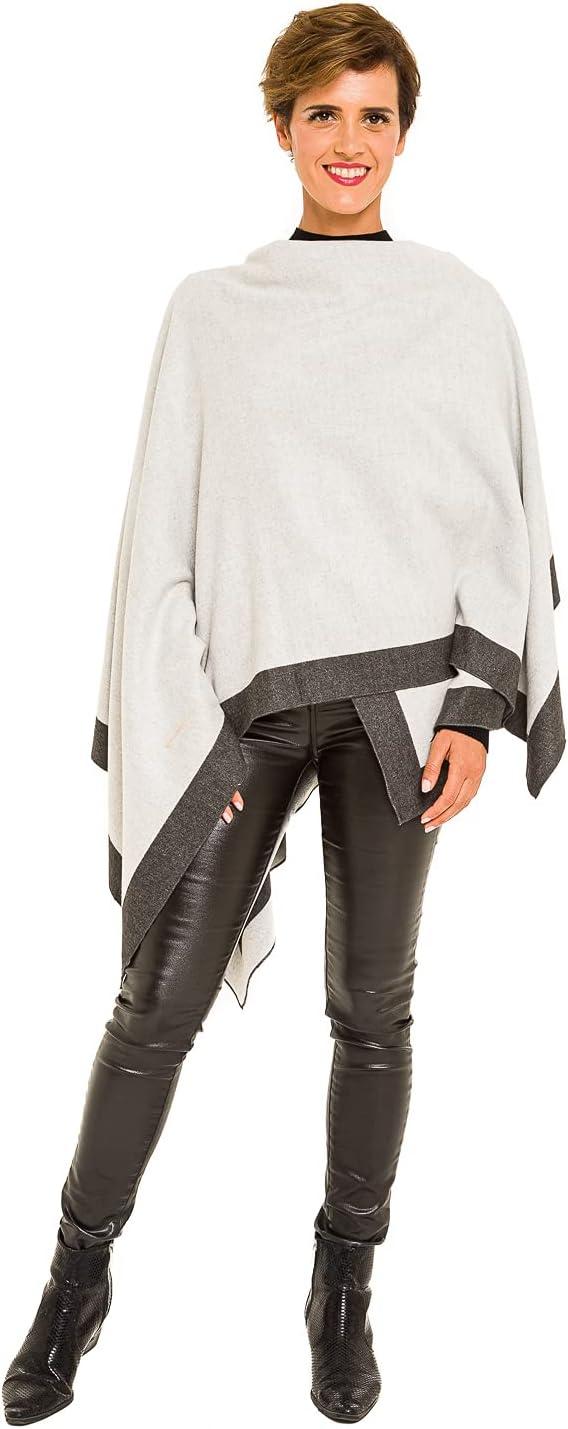 imageWomens Shawl Wrap Poncho Ruana Cape Cardigan Sweater Open Front for Fall WinterBorder Design  White and Gray