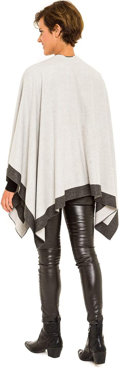 imageWomens Shawl Wrap Poncho Ruana Cape Cardigan Sweater Open Front for Fall WinterBorder Design  White and Gray