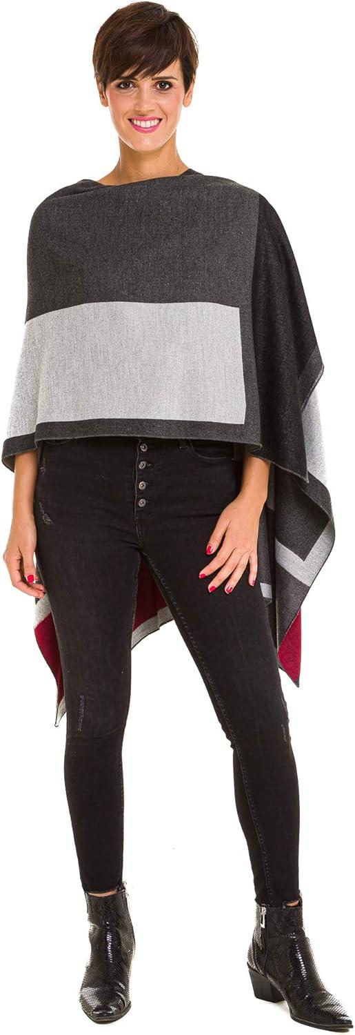 imageWomens Shawl Wrap Poncho Ruana Cape Cardigan Sweater Open Front for Fall WinterGeometric Design  Double Gray