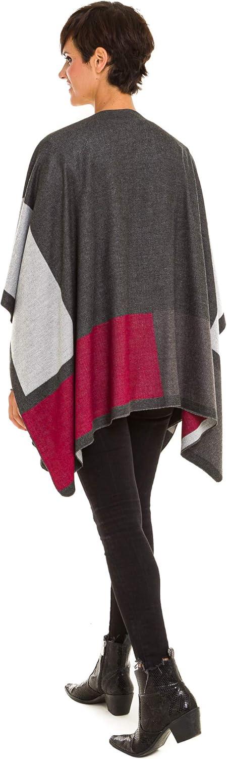 imageWomens Shawl Wrap Poncho Ruana Cape Cardigan Sweater Open Front for Fall WinterGeometric Design  Double Gray